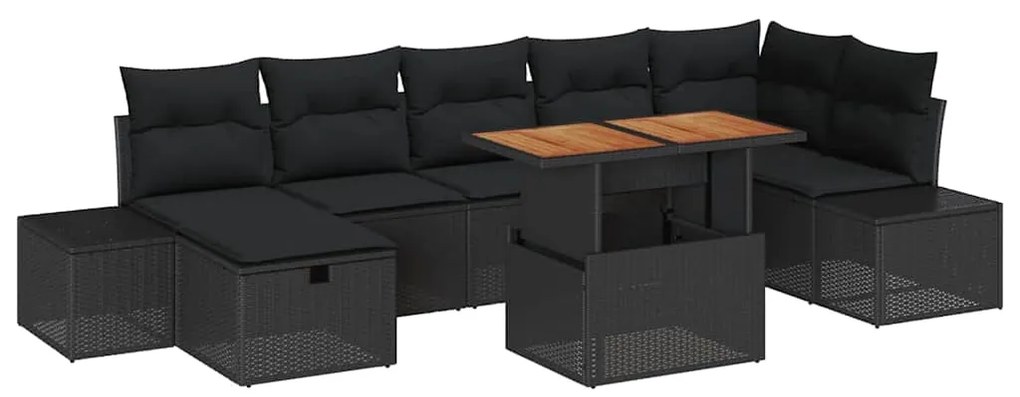 vidaXL Σετ Καναπέ Κήπου με μαξιλάρι 8 pcs Μαύρο Πολυ ράταν