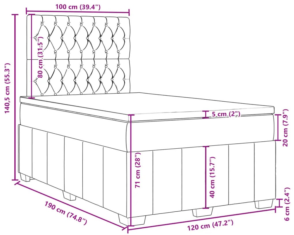 Κρεβάτι Boxspring με Στρώμα Μαύρο 120x190 εκ. Υφασμάτινο - Μαύρο