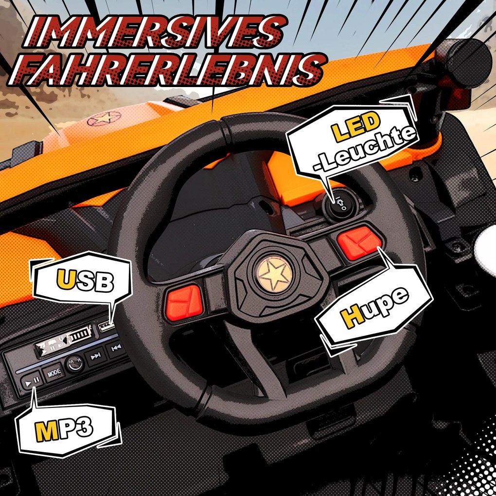 AIYAPLAY Ηλεκτρικό αυτοκίνητο για παιδιά 12V, λειτουργία τηλεχειρισμού, ζώνη, κόρνα, φώτα LED, θύρα USB, για 3-5 ετών, πορτοκαλί