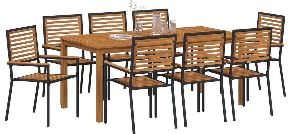 vidaXL Σετ φαγητού κήπου 9 pcs Μαύρο 180 x 90 x 75 cm Ξύλο & Μέταλλο