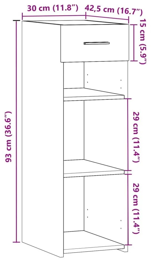 Συρταριέρα Λευκή 30x42,5x93 εκ. από Επεξεργασμένο Ξύλο - Λευκό