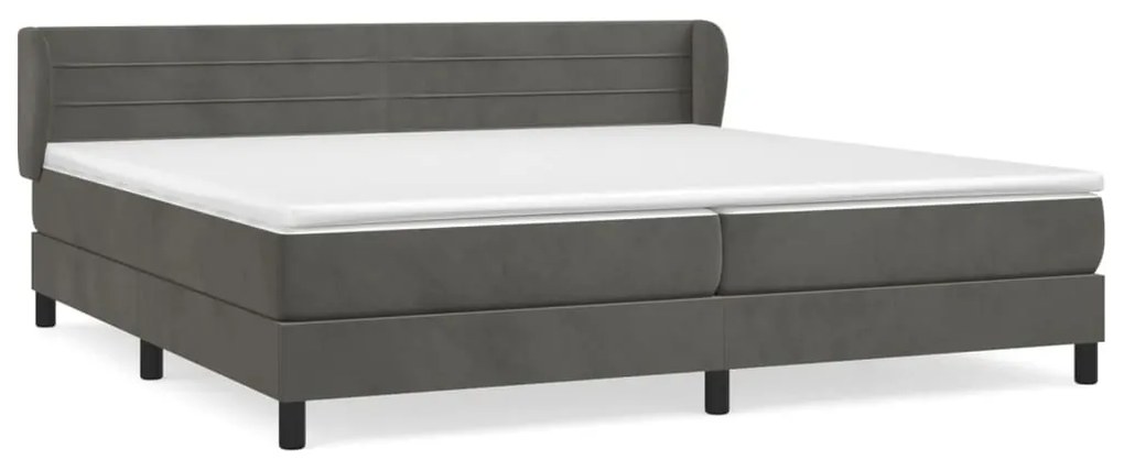 Κρεβάτι Boxspring με Στρώμα Σκούρο Γκρι 200x200 εκ. Βελούδινο - Γκρι