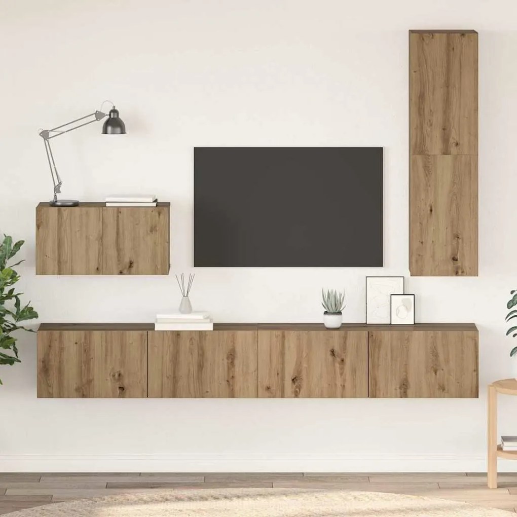 vidaXL Τηλεοπτική Κάβα Τοίχου 4 pcs artisan δρυς Μέγεθος: Μεσαίο