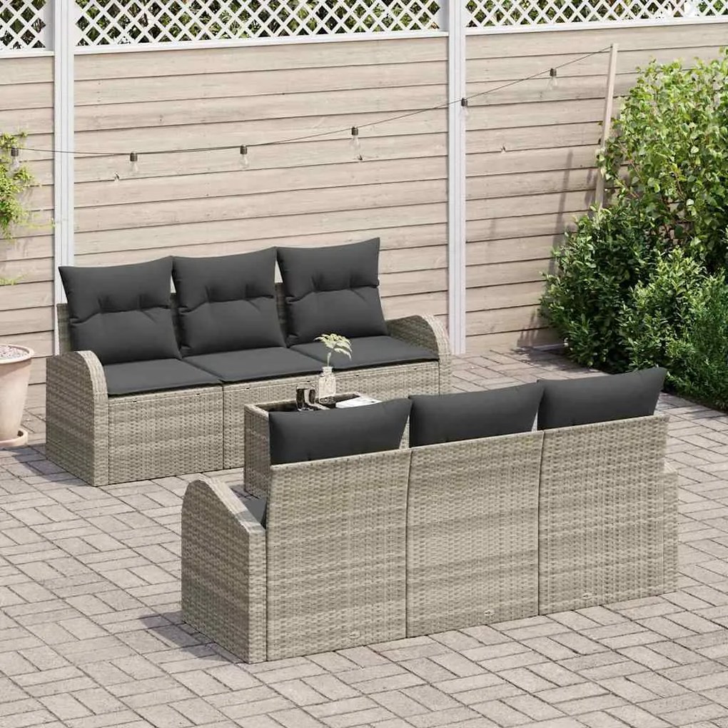 vidaXL Σετ Καναπέ Κήπου 7 pcs Ανοιχτό γκρι 55 x 55 x 37 εκ Πολυ ράταν