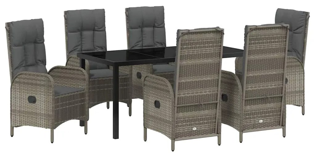 vidaXL Σέτ φαγητού για κήπο με μαξιλάρι 7 pcs Γκρι Πολυ ράταν