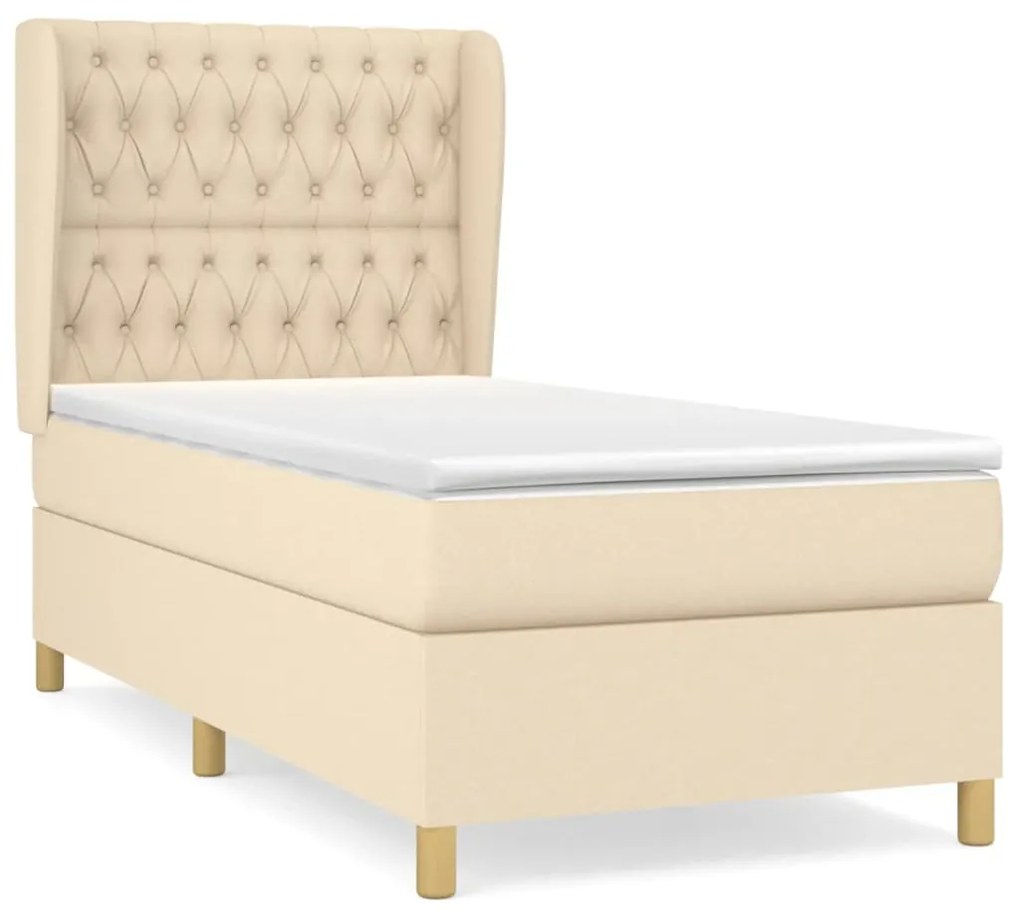 vidaXL Κρεβάτι Boxspring με Στρώμα Κρεμ 90x190 εκ.Υφασμάτινο