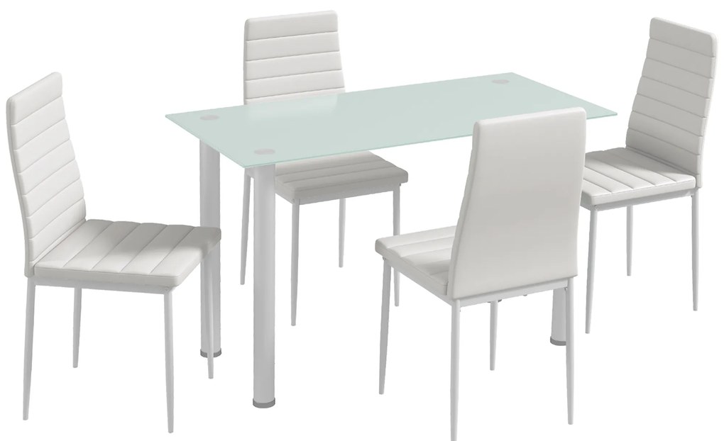 Σετ τραπεζαρίας 5 τεμαχίων, μοντέρνος σχεδιασμός, γυάλινο τραπέζι, λευκό