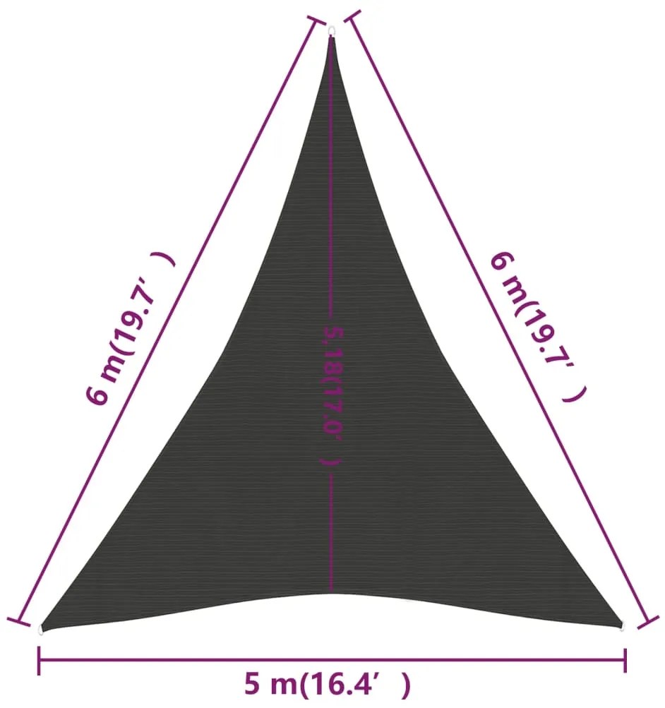 Πανί Σκίασης Ανθρακί 5 x 6 x 6 μ. από HDPE 160 γρ./μ² - Ανθρακί