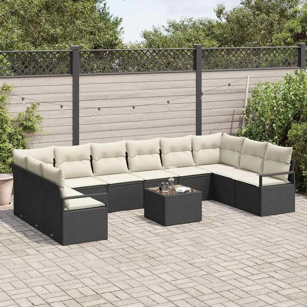 vidaXL Σετ Καναπέ Κήπου 11 pcs Καφέ, Κρέμα Πολυ rattan, βαμμένο ατσάλι