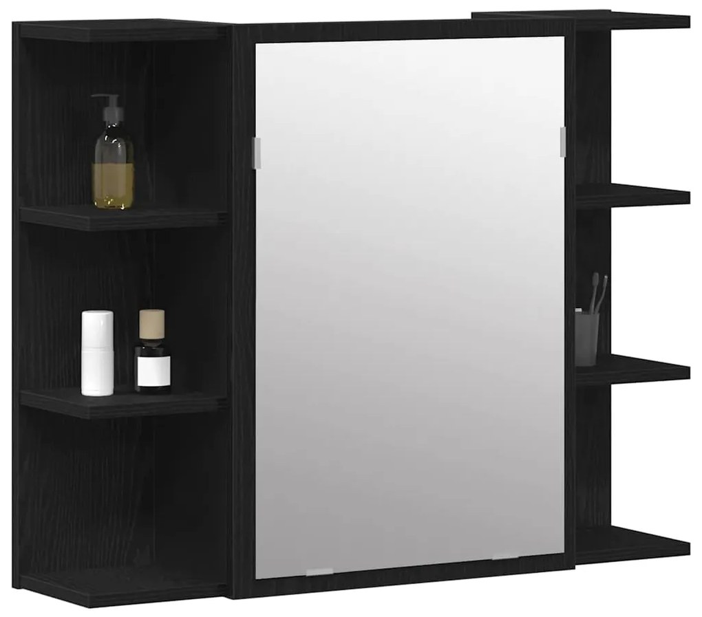 vidaXL Ντουλάπα Καθρέφτη με ράφι Μαύρη δρυς 80 x 20.5 x 64 εκ