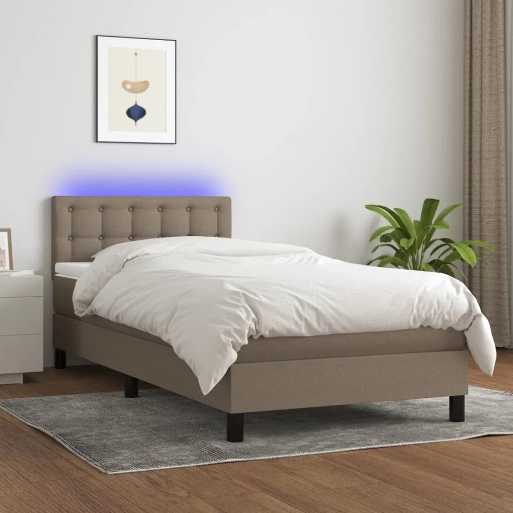 Κρεβάτι Boxspring με Στρώμα &amp; LED Taupe 100x200 εκ. Υφασμάτινο