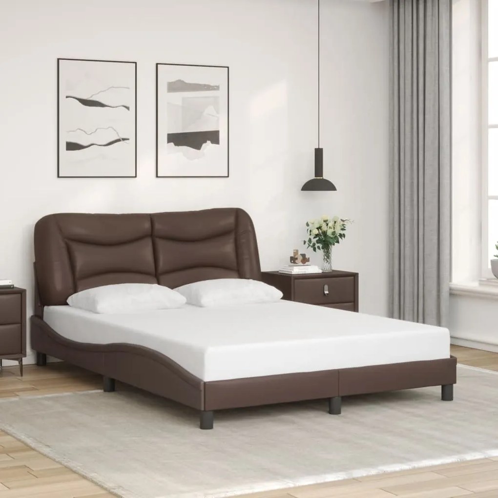 vidaXL Πλαίσιο Κρεβατιού με Κεφαλάρι Καφέ 140x200 εκ. Συνθετικό Δέρμα