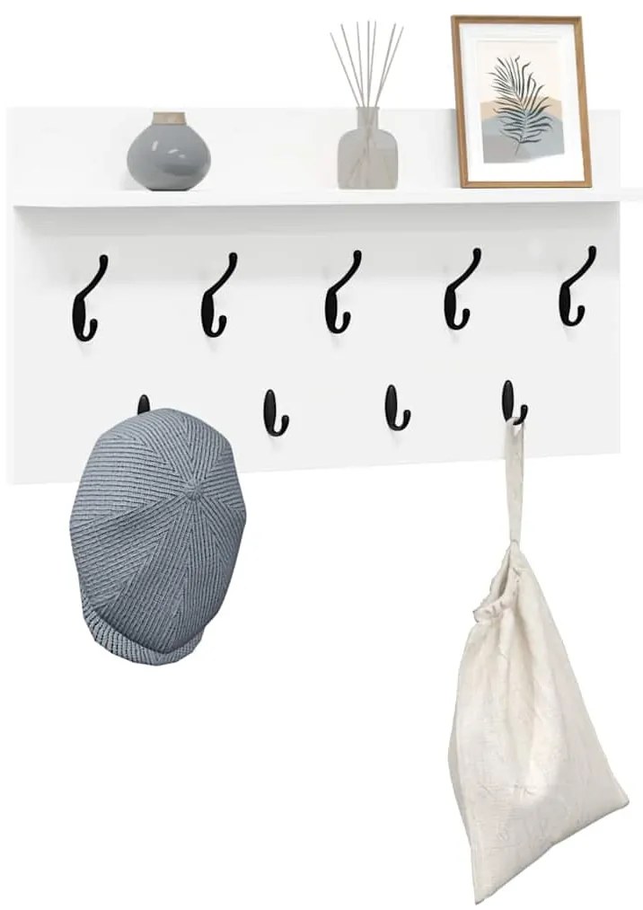 vidaXL Τοίχου Κρεμάστρα Λευκό 80 x 40 x 12 cm Επεξεργασμένο ξύλο