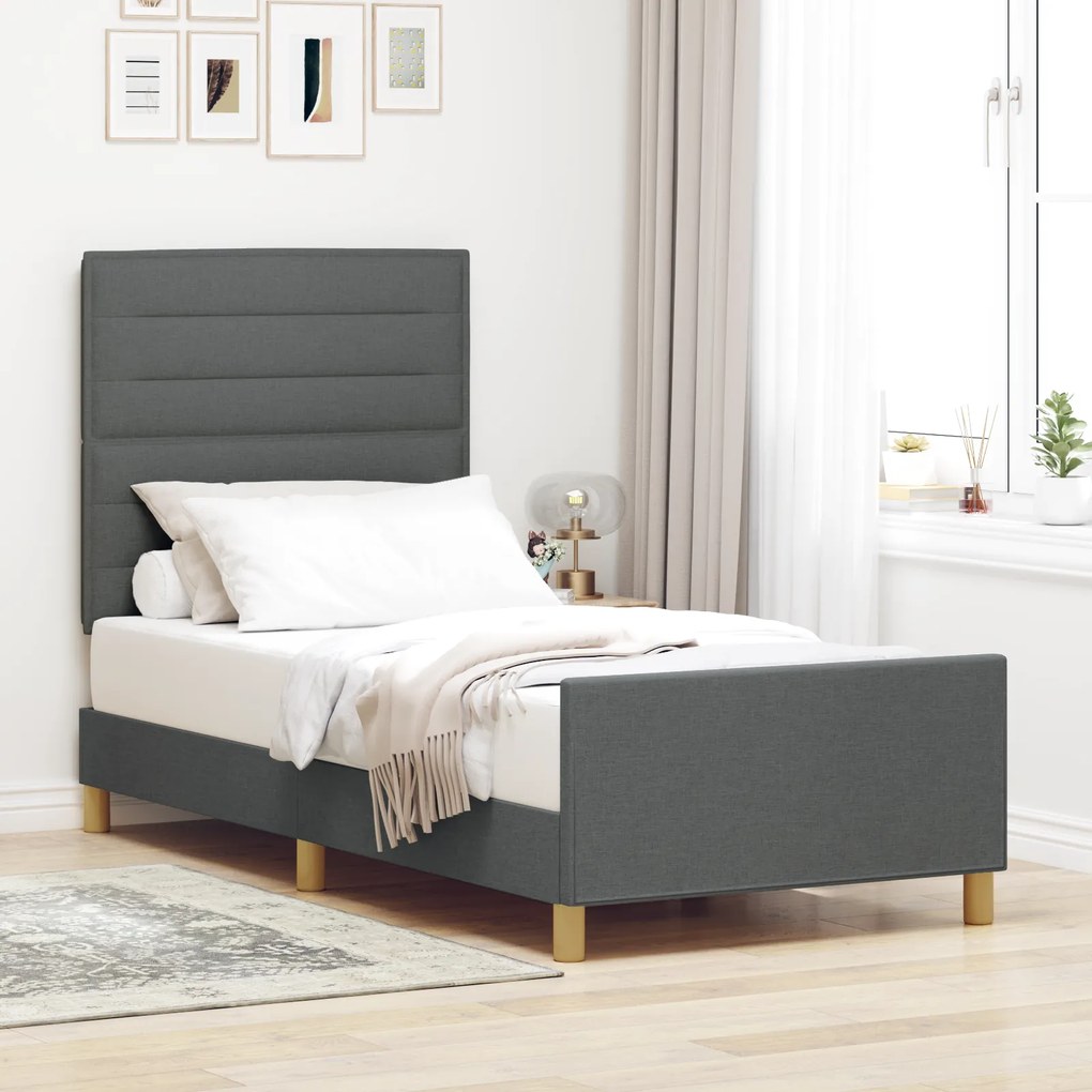 vidaXL Σκούρο Γκρι Κρεβάτι με Ύφασμα 90x200 cm