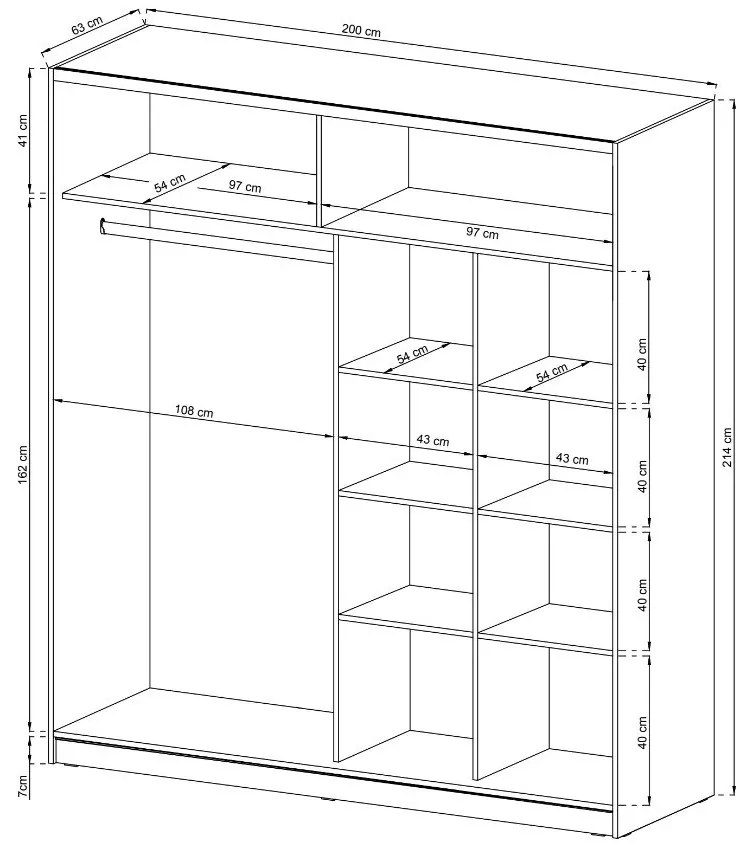 Ντουλάπα συρόμενη Michaela-200 x 63 x 214 εκ.-Λευκό