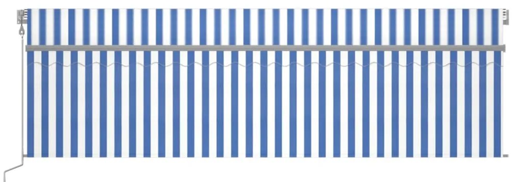 vidaXL Τέντα Αυτόματη με Σκίαστρο/LED/Αισθ. Ανέμου Μπλε/Λευκό 5 x 3 μ.