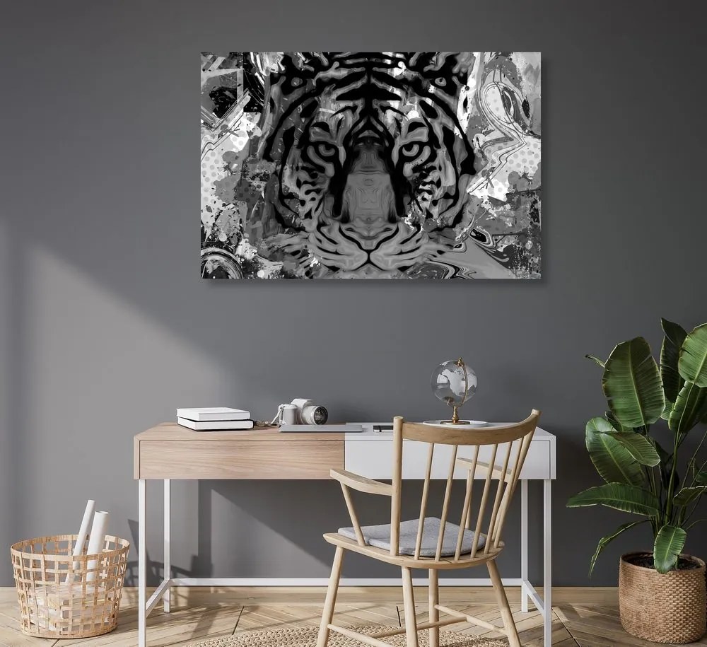 Εικόνα κεφαλιού τίγρης σε μαύρο & άσπρο - 120x80