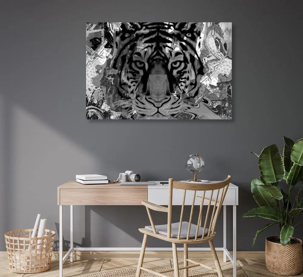 Εικόνα κεφαλιού τίγρης σε μαύρο & άσπρο - 60x40
