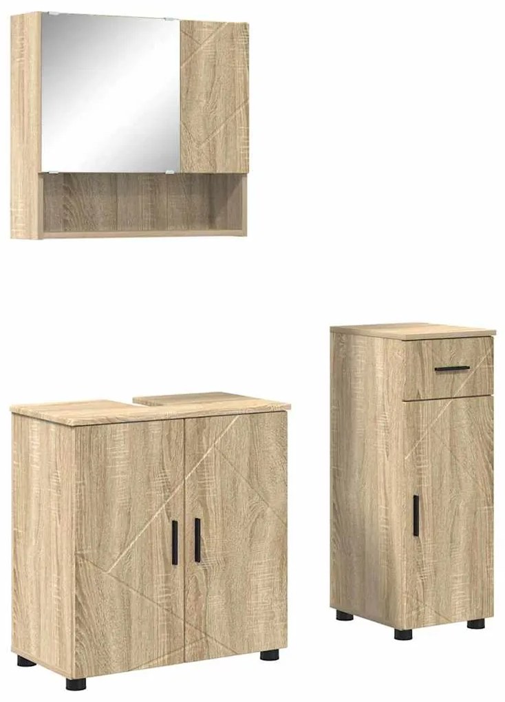 vidaXL Σετ Επίπλων Μπάνιου με πόρτα 3 pcs Sonoma Δρυς 61 x 35 x 64 εκ.
