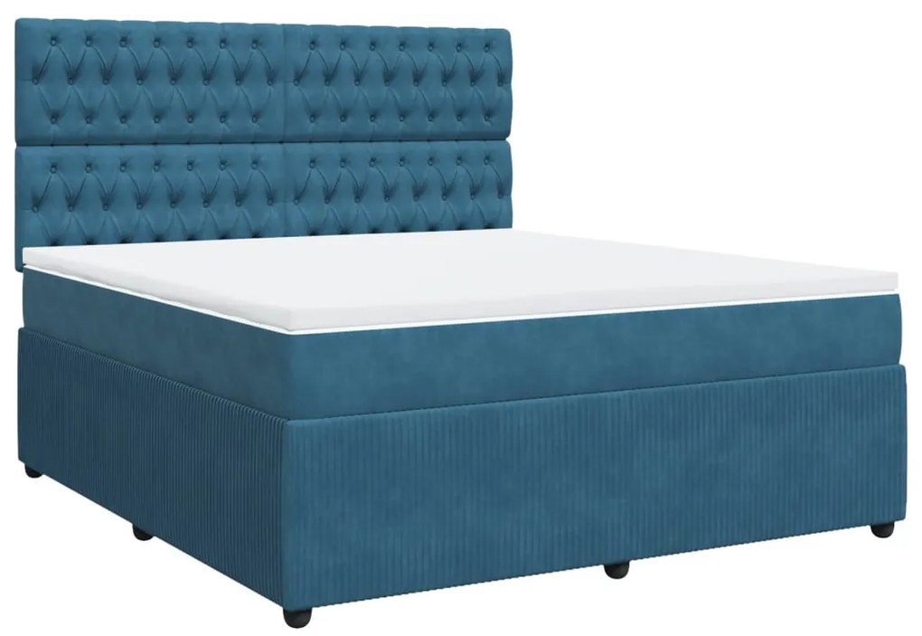 vidaXL Κρεβάτι Boxspring με Στρώμα Σκούρο Μπλε 180x200 εκ. Βελούδινο