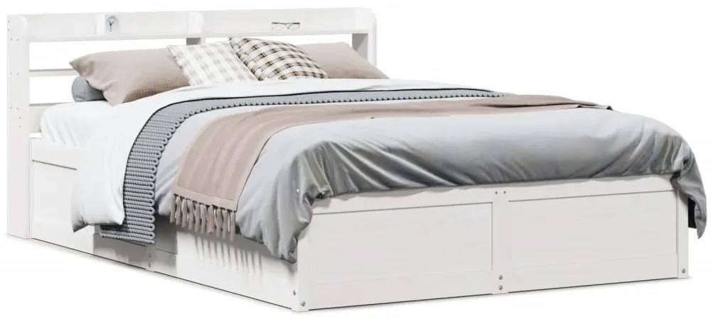 vidaXL Πλαίσιο Κρεβατιού με Κεφαλάρι Λευκό 135x190 εκ. Μασίφ Πεύκου