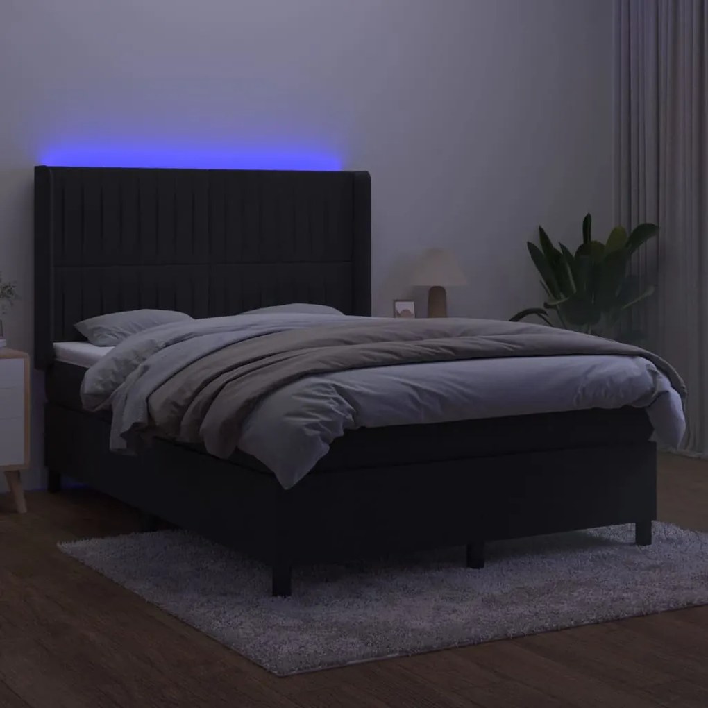 ΚΡΕΒΑΤΙ BOXSPRING ΜΕ ΣΤΡΩΜΑ &amp; LED ΜΑΥΡΟ 140X190 ΕΚ. ΒΕΛΟΥΔΙΝΟ 3139681