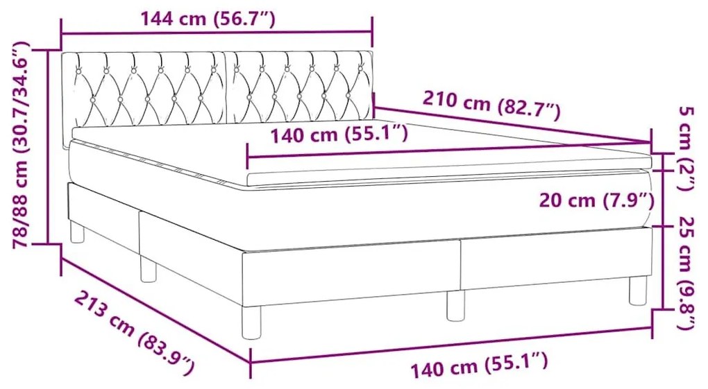 Κρεβάτι Boxspring με Στρώμα Σκούρο Μπλε 140x210 εκ. Βελούδινο - Μπλε