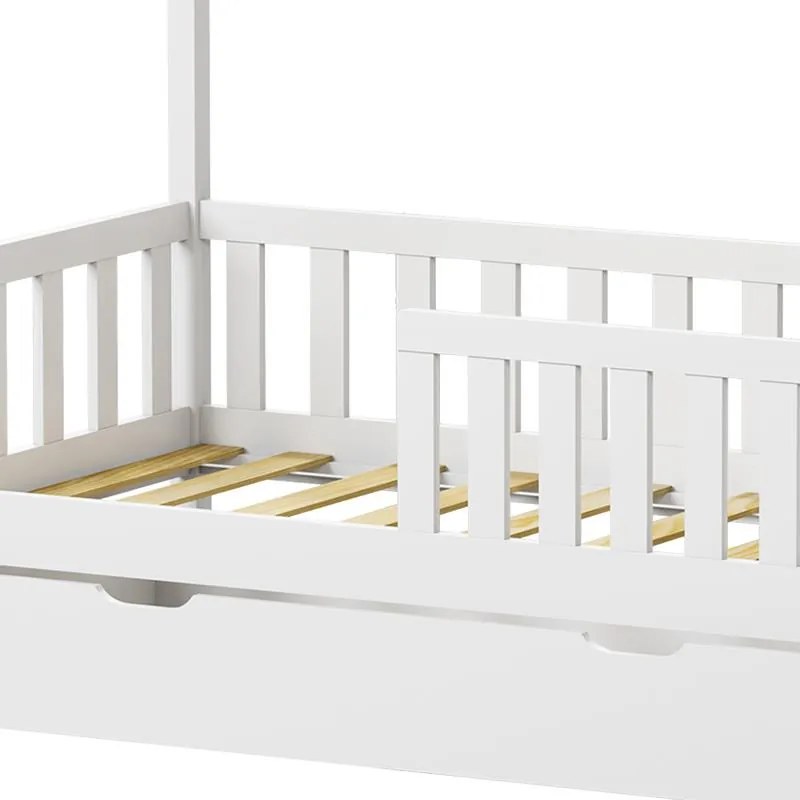 Κρεβάτι παιδικό Bendina τύπου Montessori με συρτάρι ξύλο πεύκου λευκό 70x140 εκ. 70x140x126 εκ.