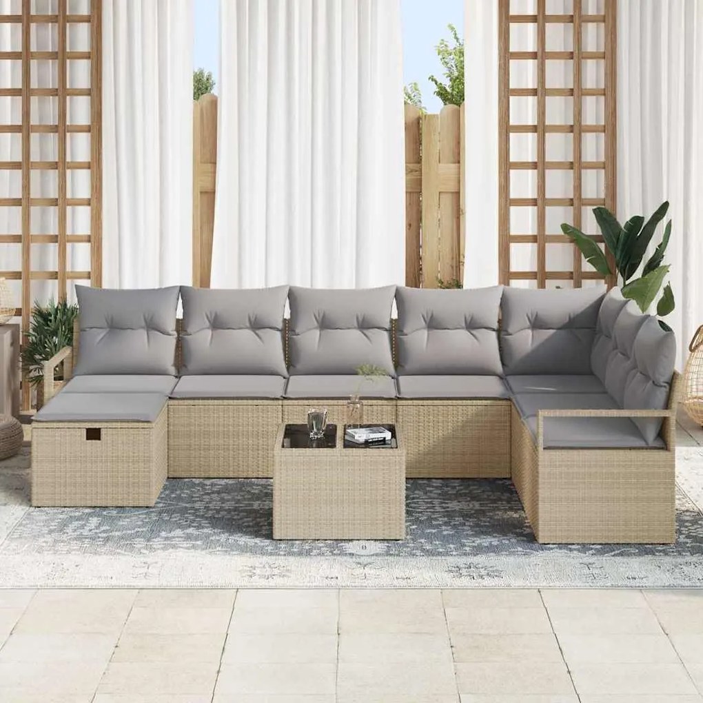 vidaXL Σετ Καναπέ Κήπου 8 pcs Μπεζ Πολυ ράταν