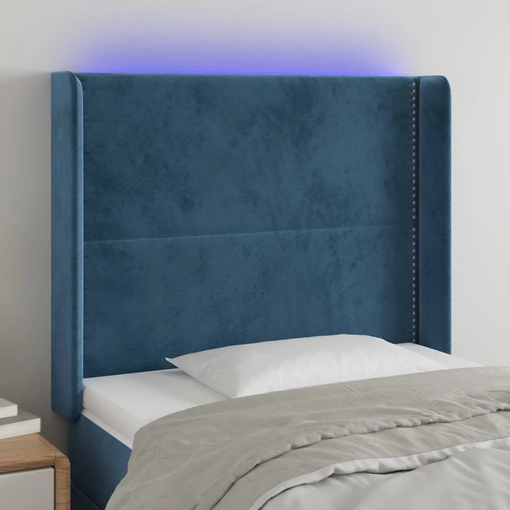Κεφαλάρι Κρεβατιού LED Σκούρο Μπλε 103x16x118/128 εκ. Βελούδινο 3123954