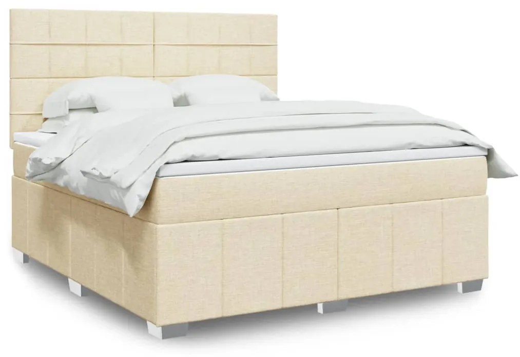 Κρεβάτι Boxspring με Στρώμα Κρεμ 180x200 εκ. Υφασμάτινο - Κρεμ