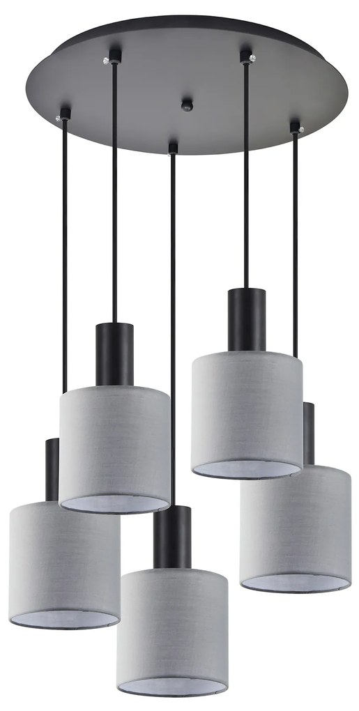 Φωτιστικό Οροφής  SE21-BL-4-5BL-SH2 ADEPT TUBE Black Pendant Grey Fabric Shade+ - 77-8517 - 51W - 100W - 77-8517