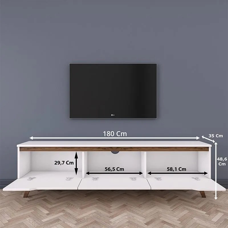 Έπιπλο τηλεόρασης Kasandra λευκό-καρυδί 180x35x48,5εκ 180x35x48.5 εκ.