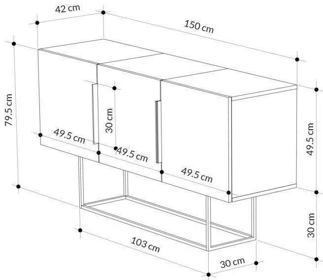 Μπουφές Estella φυσικό-καρυδί 150x42x79.5εκ 150x42x79.5 εκ.