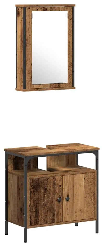 vidaXL Σετ Επίπλων Μπάνιου με πόρτα 3 pcs Καφέ 33 x 33 x 120.5 εκ.