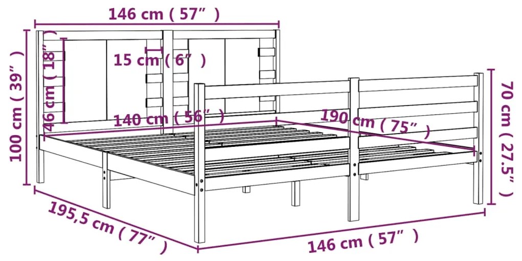 vidaXL Πλαίσιο Κρεβατιού Γκρι 140 x 190 εκ. από Μασίφ Ξύλο Πεύκου