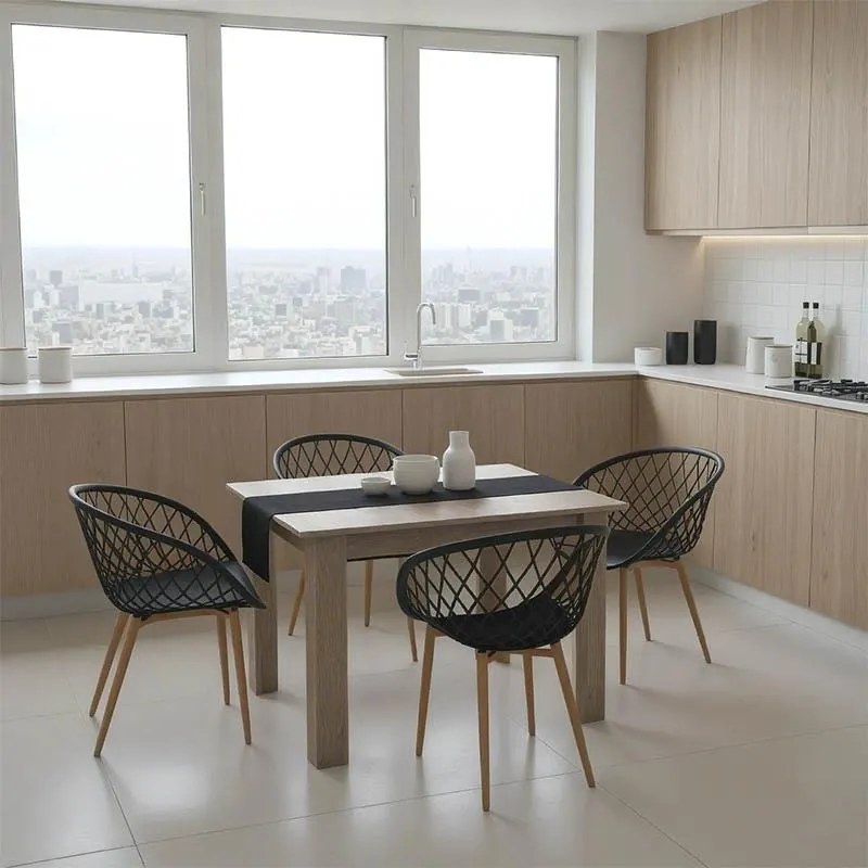 Σετ Τραπεζαρία Manka-Ezra σετ 5τεμ σε sonoma truffle-μαύρη απόχρωση 110x80x77εκ 110x80x77 εκ.