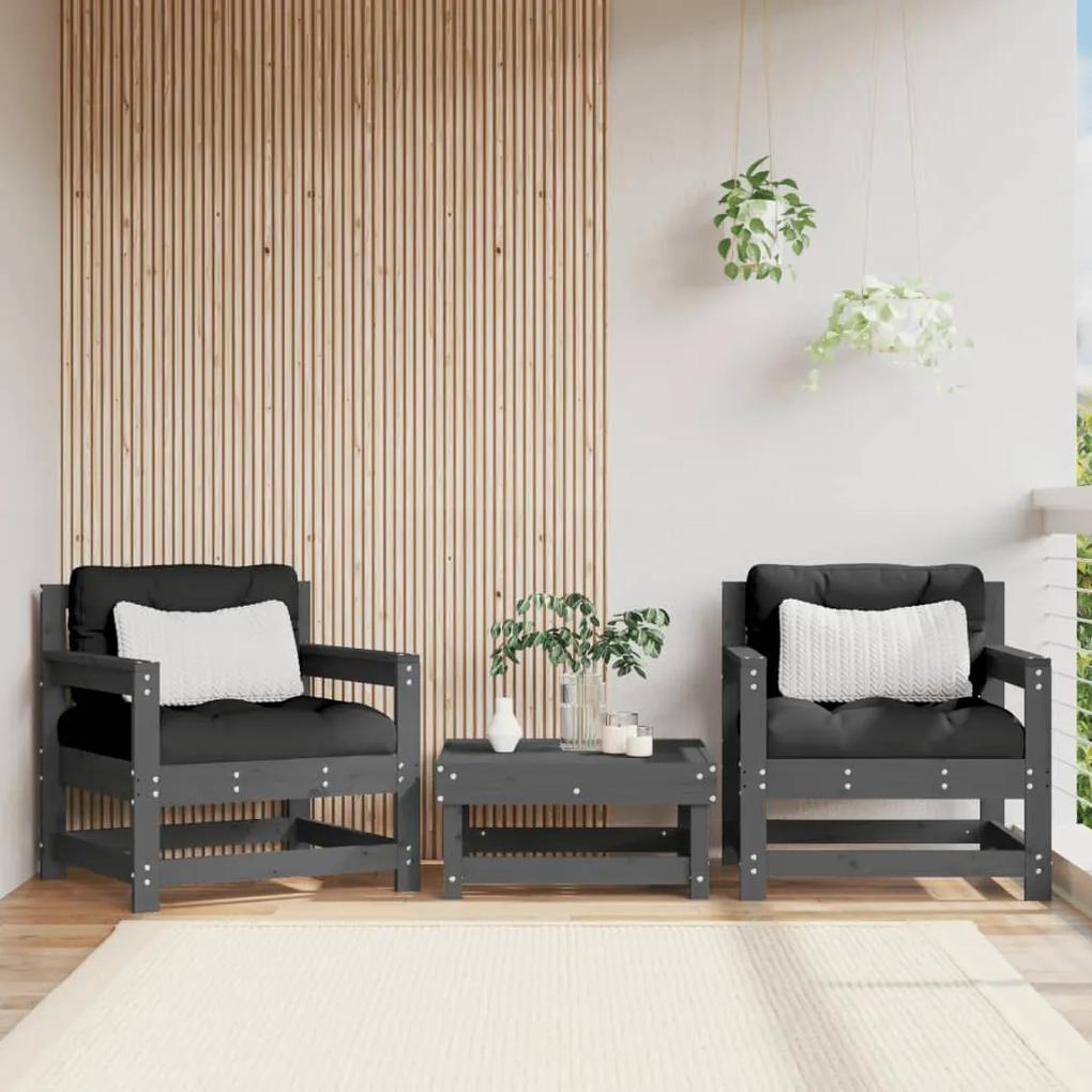 Καρέκλες Κήπου με Μαξιλάρια 2 τεμ. Γκρι από Μασίφ Ξύλο Πεύκου