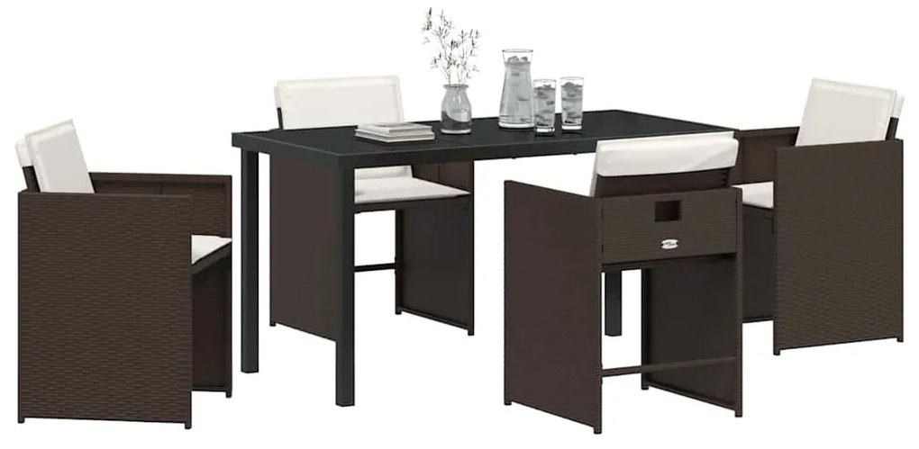 vidaXL Σέτ φαγητού για κήπο με μαξιλάρι 5 pcs Καφέ Πολυ ράταν