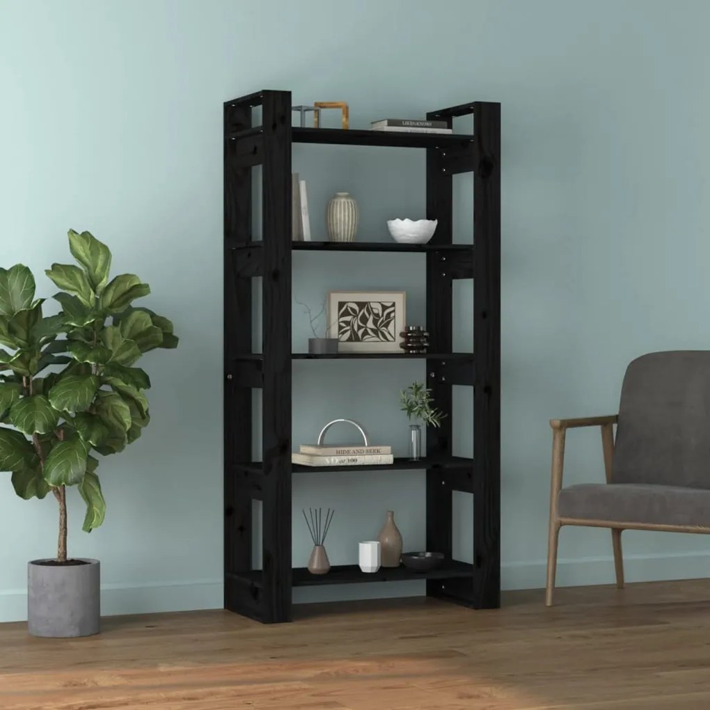 vidaXL Βιβλιοθήκη/Διαχωριστικό Χώρου Μαύρο 80x35x160 εκ. Μασίφ Ξύλο