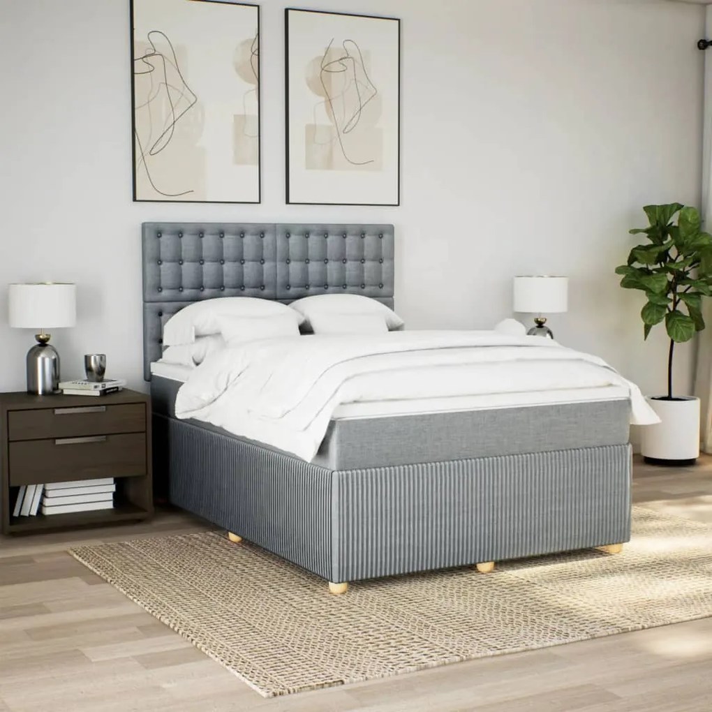 vidaXL Κρεβάτι Boxspring με Στρώμα Ανοιχτό Γκρι 140x200 εκ. Υφασμάτινο