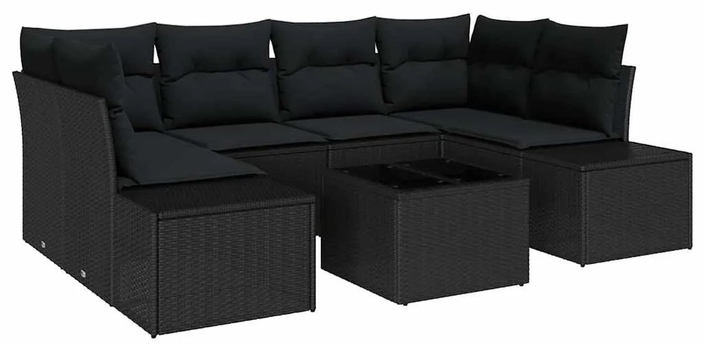 vidaXL σετ καναπέ κήπου 7 τεμαχίων  με μαξιλάρια, μαύρο πολυ rattan.