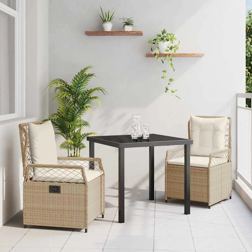 vidaXL Σέτ φαγητού για κήπο 3 pcs Μπεζ συνθετικό ρατάν