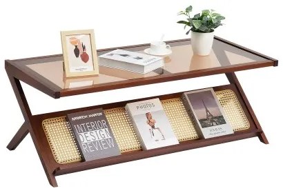 VEVOR Rattan Coffee Table Z-Shaped Rattan Coffee Table 1-Tier for Living Room