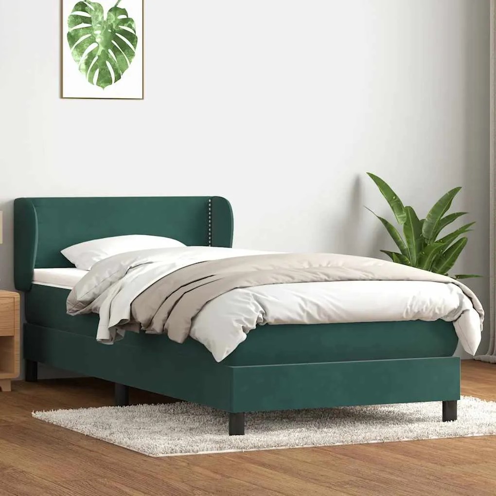 Box Spring κρεβάτι με στρώμα σκούρο πράσινο 100x220cm Βελούδινο