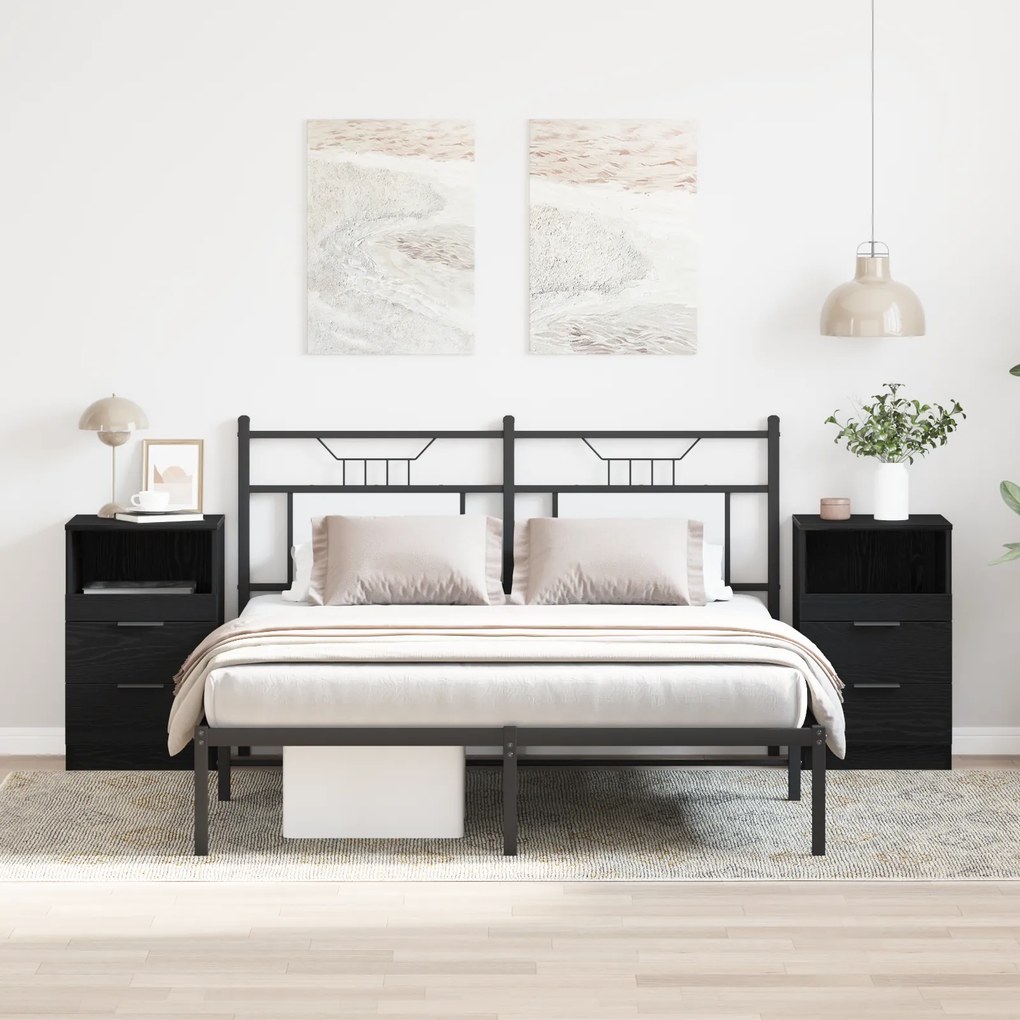 vidaXL Κομοδίνα 2 τμχ Μαύρο Οξιά 40x35x65 εκ Επεξεργασμένο ξύλο