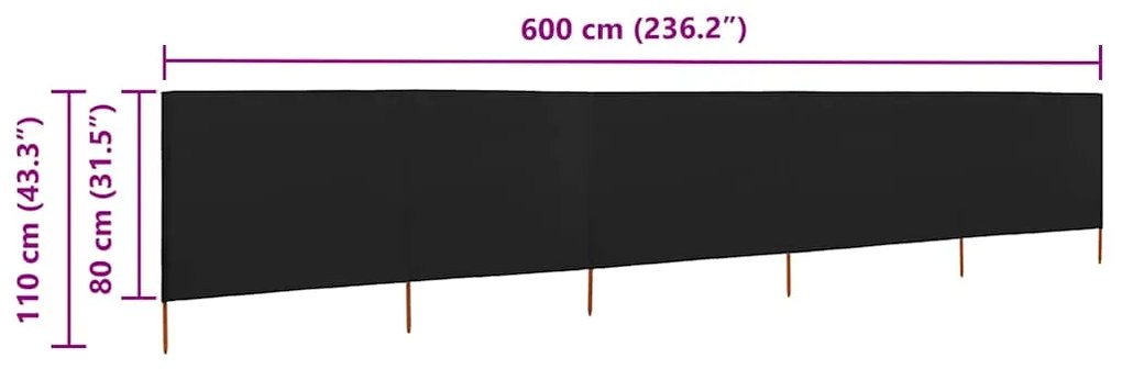 vidaXL Προστατευτικό Αέρα με 5 Πάνελ Μαύρο 600 x 80 εκ. Υφασμάτινο