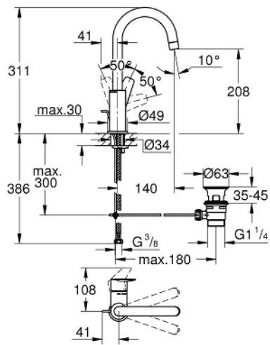 Μπαταρία νιπτήρα υψηλή Grohe BauEdge