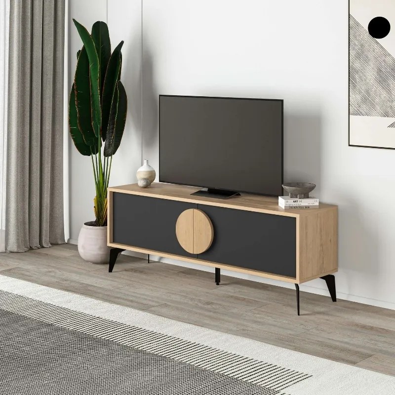 Έπιπλο τηλεόρασης Gora Megapap χρώμα sapphire oak - silky black 140x35,6x51εκ. - GP037-0249,1