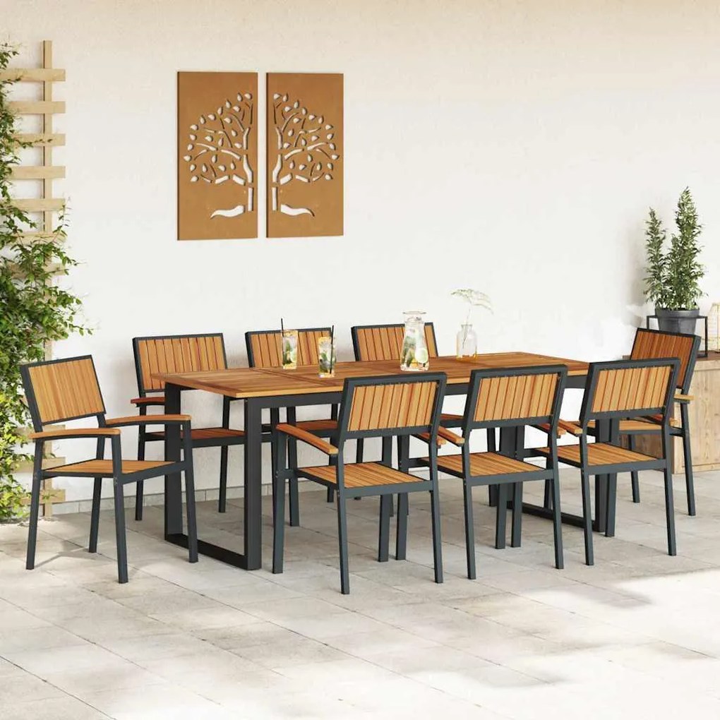 vidaXL Σέτ φαγητού για κήπο 9 pcs Μαύρο και καφέ 200 x 90 x 75 cm